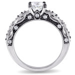 Vintage Filigree Engagement Ring with Yaffie White Gold Created White Sapphire & Diamond