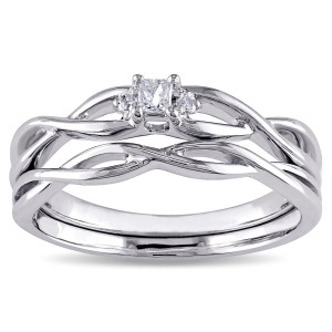 Yaffie Bridal Ring Set - Princess-cut Infinity Design with Diamond Accents in White Gold
