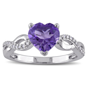 Infinity Engagement Ring with Heart-Cut Amethyst and Diamond Accents in White Gold by Yaffie