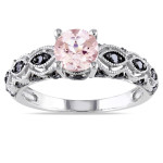 Yaffie ™ Creates Stunning Black Diamond & Morganite Ring in White Gold with 1/4ct TDW