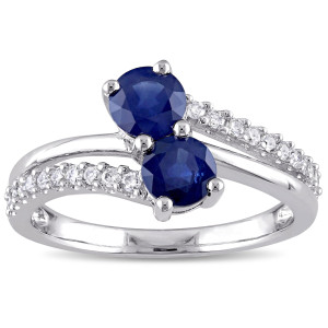 Sparkling Bypass Ring: Yaffie White Gold with Sapphire and Diamonds