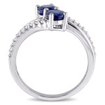 Sapphire and Diamond Bypass Ring in Yaffie White Gold - 1/5ct Total Weight