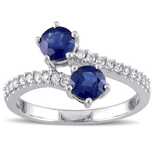 Sapphire and Diamond Bypass Ring in Yaffie White Gold - 1/5ct Total Weight
