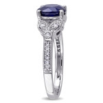 Vintage Floral Engagement Ring with 1/6ct TDW Diamond and Stunning White Gold Sapphire by Yaffie