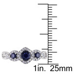 Sapphire and Diamond 3-stone Engagement Ring with White Gold Finish by Yaffie