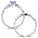 Sparkling White Gold Bridal Set with Tanzanite and Diamond Accents