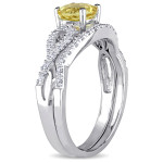 White Gold Bridal Set with Yellow Beryl and Sparkling 1/6ct TDW Diamonds by Yaffie