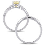 White Gold Bridal Set with Yellow Beryl and Sparkling 1/6ct TDW Diamonds by Yaffie