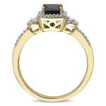 B&W Diamond Halo 3-Stone Engagment Ring - Yaffie ™ Custom Gold Design