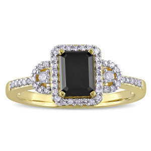 Yaffie™ Custom-Made 3-Stone Engagement Ring with 1 1/5ct TDW Black and White Diamonds Set in a Stunning Halo of Gold