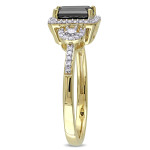 Yaffie™ Custom-Made 3-Stone Engagement Ring with 1 1/5ct TDW Black and White Diamonds Set in a Stunning Halo of Gold
