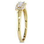 The Yaffie Gold Three-Stone Engagement Ring with Round and Princess-Cut Diamonds, totaling 1/2ct TDW.