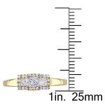 The Yaffie Gold Three-Stone Engagement Ring with Round and Princess-Cut Diamonds, totaling 1/2ct TDW.