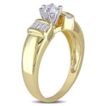Golden Yaffie Engagement Ring with Round and Baguette Diamond Cuts - 1/2ct Total Weight