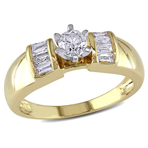 Golden Yaffie Engagement Ring with Round and Baguette Diamond Cuts - 1/2ct Total Weight