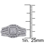 Princess and Round-Cut Diamond Bridal Set with Halo and Split Shank in Sterling Silver by Yaffie, 1/2 ct TDW.