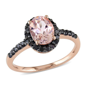 Yaffie Exquisite Custom Rose Gold Ring with Black Diamond and Morganite, Adorned with 1/4ct of Sparkling Brilliance.