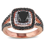 Custom Yaffie™ Double Halo Ring with 2ct TDW Black and White Diamonds in Rose Gold