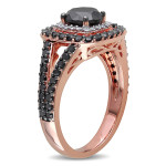 Custom Yaffie™ Double Halo Ring with 2ct TDW Black and White Diamonds in Rose Gold