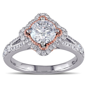 Yaffie Diamond Engagement Ring in Two Tones of Gold with a Stunning 1 1/2ct Total Diamond Weight