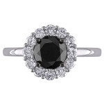 Yaffie ™ Custom White Gold Ring with 1.5 ct Black and White Diamonds in a Halo Design