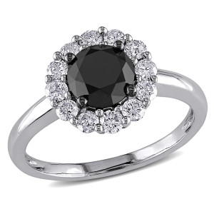 Yaffie ™ Custom Black and White Diamond Halo Ring - 1 1/2ct TDW in White Gold