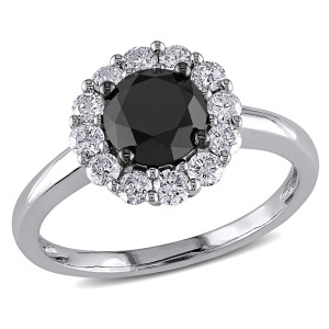 Yaffie ™ Custom White Gold Ring with 1.5 ct Black and White Diamonds in a Halo Design