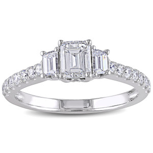 Dazzling Yaffie Ring with 1 1/4ct TDW Emerald Cut Diamond in White Gold