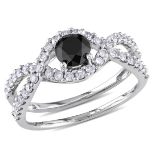Yaffie™ Custom Design: White Gold Black and White Diamond Ring with 1 1/5ct TDW