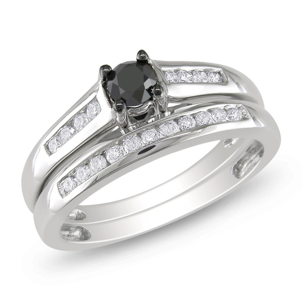 Yaffie ™ Signature Black and White 1/2ct TDW Bridal Ring Set in White Gold - Handcrafted to Perfection