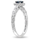 Blue and White Diamond Halo Ring in Yaffie White Gold with 1/2ct TDW