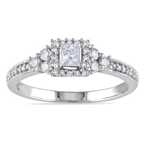 Certified 1/2ct TDW Diamond Halo Engagement Ring in Yaffie White Gold