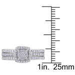 Double the Glam: Yaffie White Gold Diamond Bridal Set with 3 Rows of Dazzling 1/2ct TDW Stones and Double Square Halos.