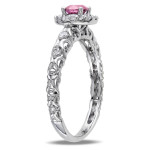 Pink and White Diamond Halo Ring with 1/2ct TDW set in Yaffie White Gold