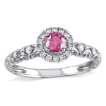 Pink and White Diamond Halo Ring with 1/2ct TDW by Yaffie in White Gold