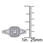 Halo Engagement Ring with Princess-cut & Round Diamonds in White Gold, 1/2ct TDW Split Shank by Yaffie.