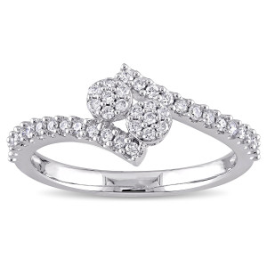 Sparkling Yaffie White Gold Ring with Double Diamond Clusters - 1/3ct TDW