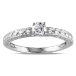 Texture-clad Promise Ring with 1/3ct TDW Diamonds and White Gold by Yaffie