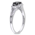 Yaffie™ 1ct TDW White Gold Engagement Ring with Black and White Diamond 3-stone Halo and Split Shank - One-of-a-Kind Design