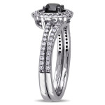 Yaffie ™ Bespoke Black and White Diamond Halo Bridal Set with 1ct Total Diamond Weight in White Gold