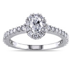 Certified Oval Halo Diamond Ring with 1ct TDW in White Gold by Yaffie