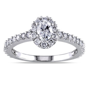 Certified 1ct TDW Oval Halo Diamond Engagement Ring in White Gold by Yaffie