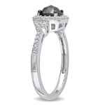 Yaffie Custom 1ct TDW Cushion-cut Black & White Diamond Halo Engagement Ring in White Gold