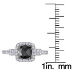 Yaffie Custom 1ct TDW Cushion-cut Black & White Diamond Halo Engagement Ring in White Gold