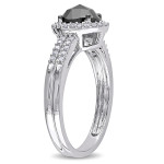 Yaffie Black and White Diamond Oval Halo Ring - Custom White Gold Creation with 1ct TDW