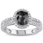 Hand-crafted Black and White Diamond Halo Oval Engagement Ring in 1ct TDW White Gold - Created by Yaffie ™.