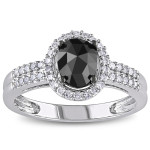 Yaffie Black and White Diamond Oval Halo Ring - Custom White Gold Creation with 1ct TDW