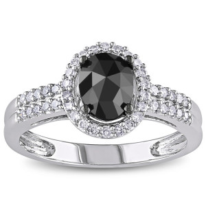 Yaffie Black and White Diamond Oval Halo Ring - Custom White Gold Creation with 1ct TDW