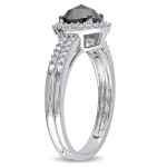 Yaffie™ Exquisite Oval Black and White Diamond Halo Engagement Ring of 1ct TDW in White Gold - Personalised Just for You