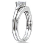 Bridal Ring Set with Three Sparkling Diamonds in White Gold by Yaffie, 0.75ct Total Diamond Weight